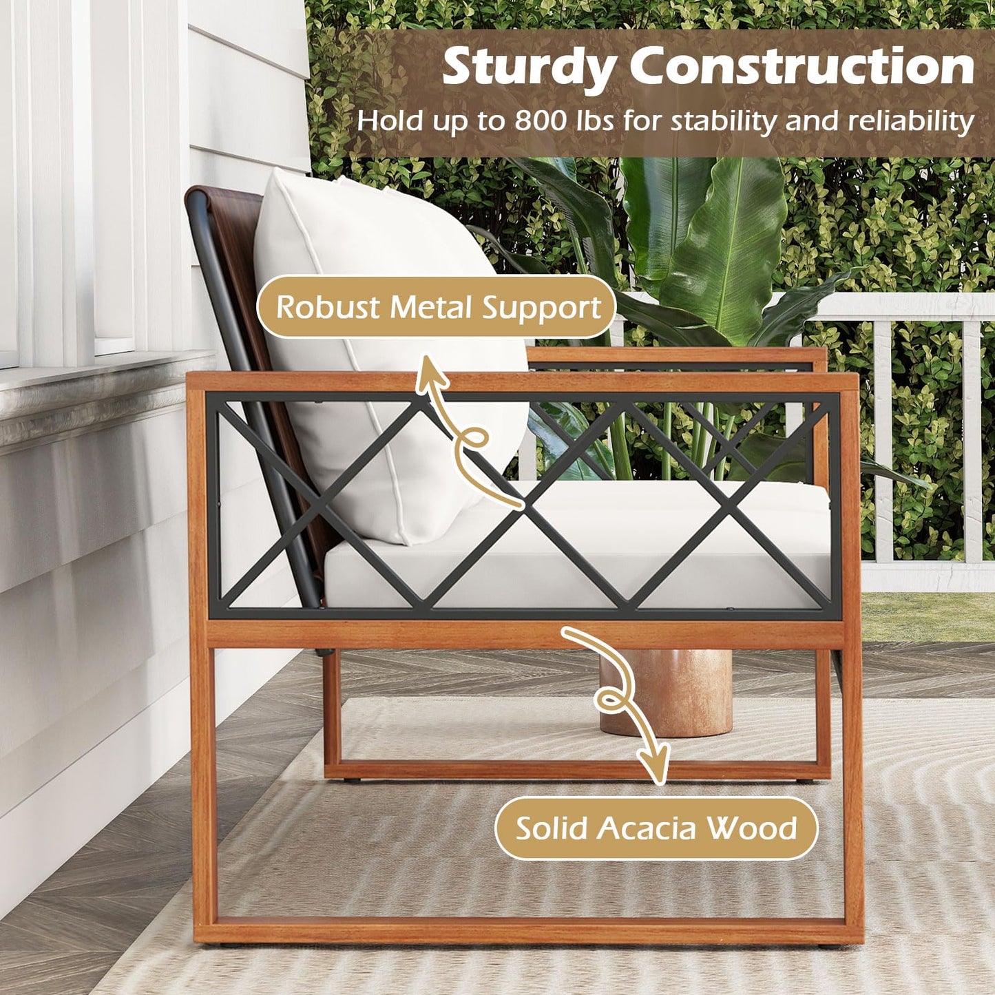 Tangkula 2 Pieces Outdoor Acacia Wood Loveseat and Table Set