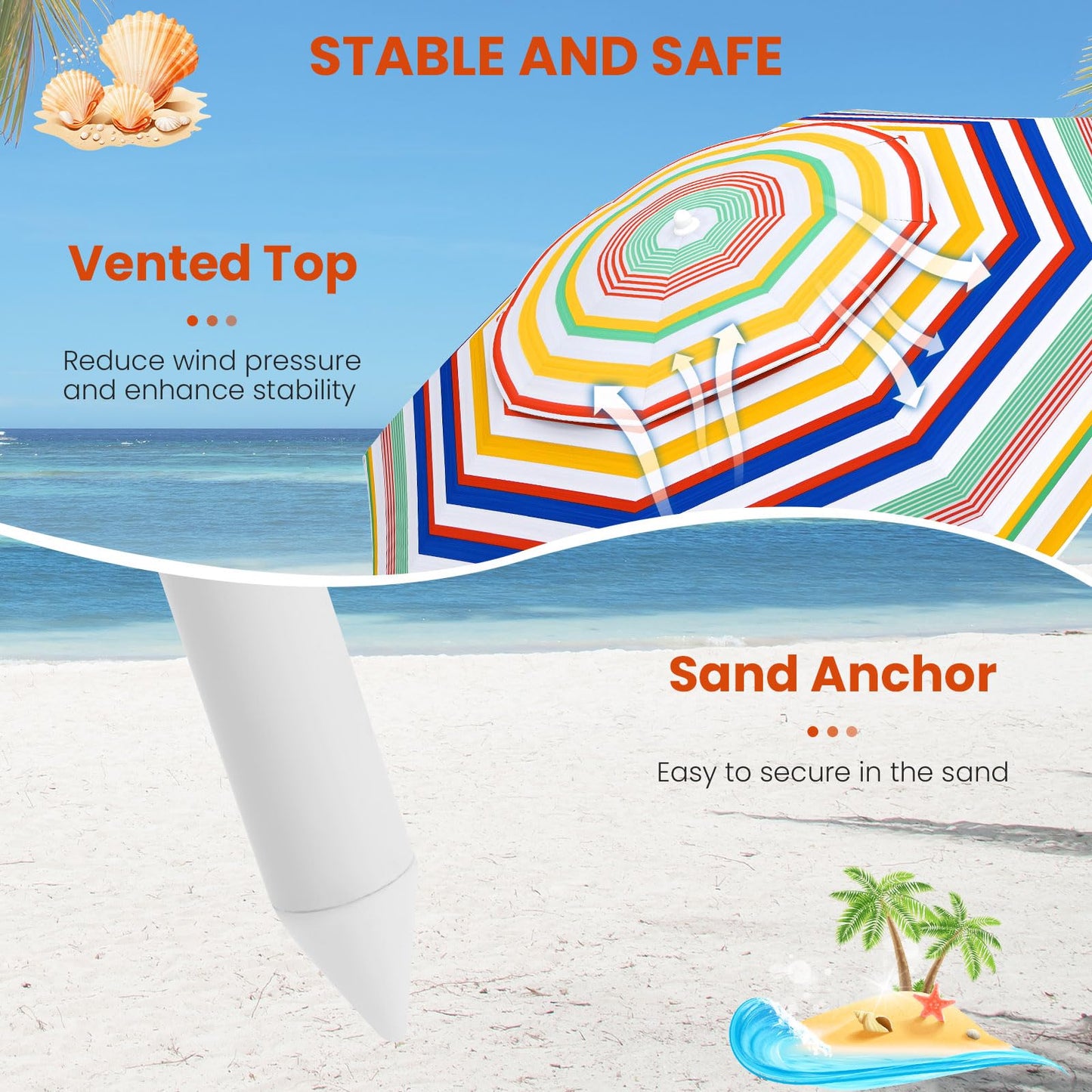 Tangkula 6.5 FT Beach Umbrella for Sand with Tilt Adjustment