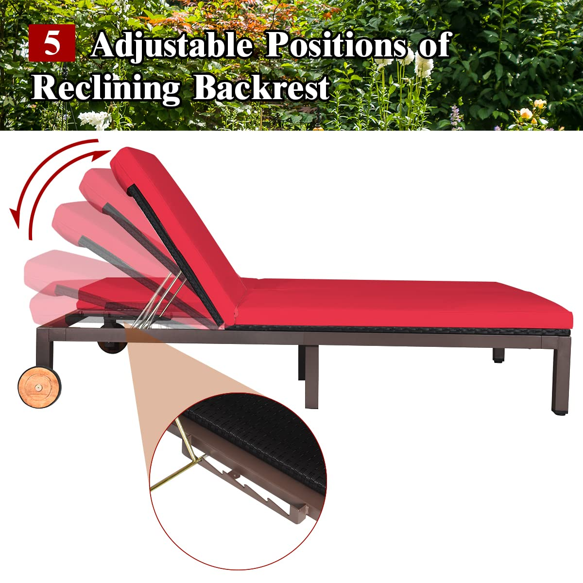 Tangkula 2-Person Patio Lounge Chair, Outdoor Rattan Double Wicker Daybed