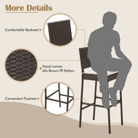 Tangkula Set of 2 Patio Wicker Barstools, Outdoor Bar Height Chair