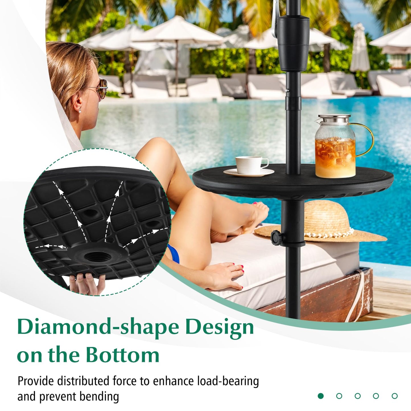 Tangkula 20” Outdoor Adjustable Umbrella Table, Round Umbrella Table Tray w/ 1.5” Umbrella Hole