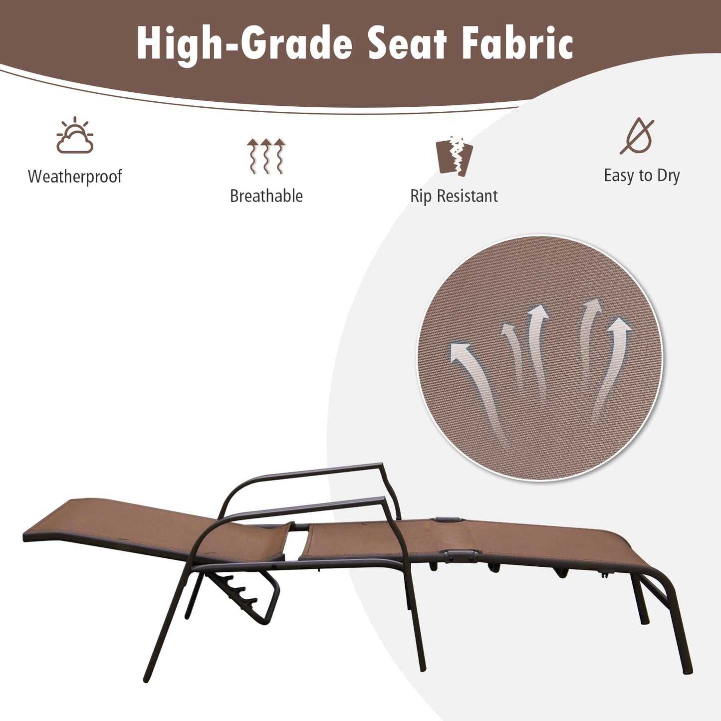Tangkula 2 Piece Patio Adjustable Folding Stackable Chaise Lounge W/ 5-Position Backrest (Brown)
