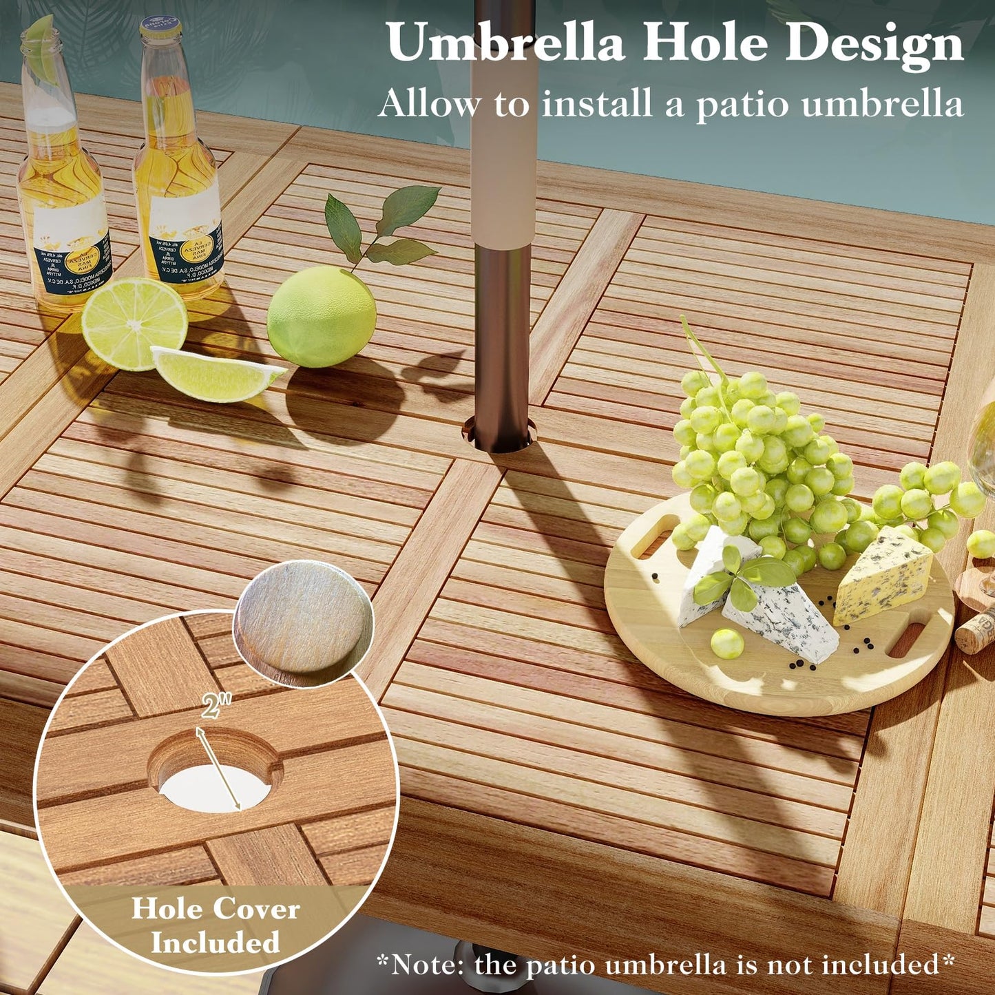 Tangkula 86.5-Inch Patio Dining Table, Indoor & Outdoor Dining Table w/Umbrella Hole for Patio Yard Deck, for 8 People