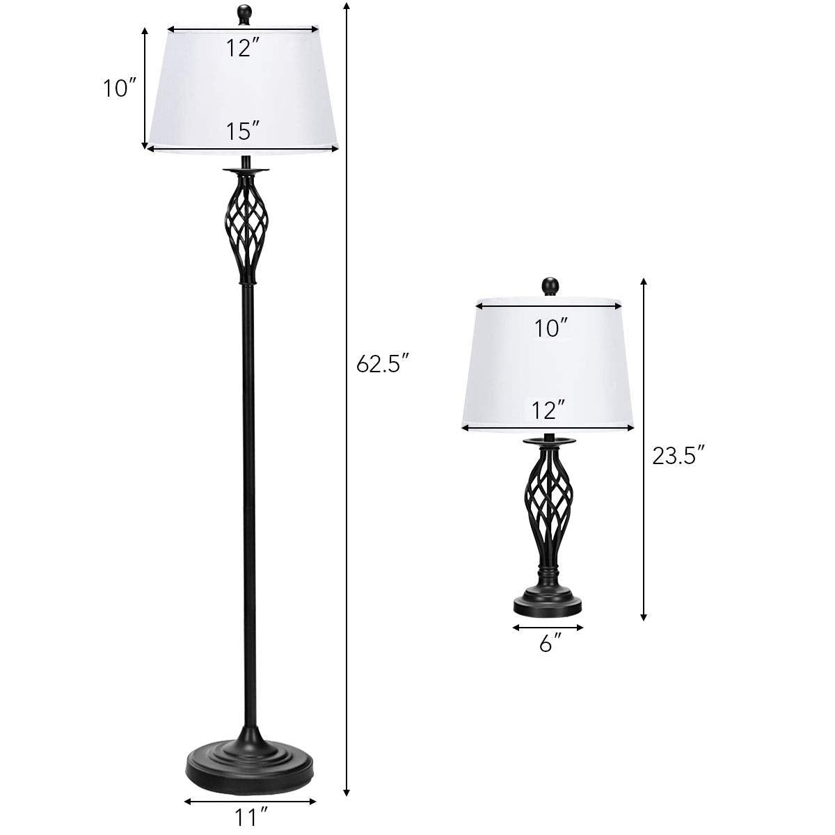 Tangkula Lamp Set 3-Piece Modern Home Living Room Bedroom Chrome Finish Lamps