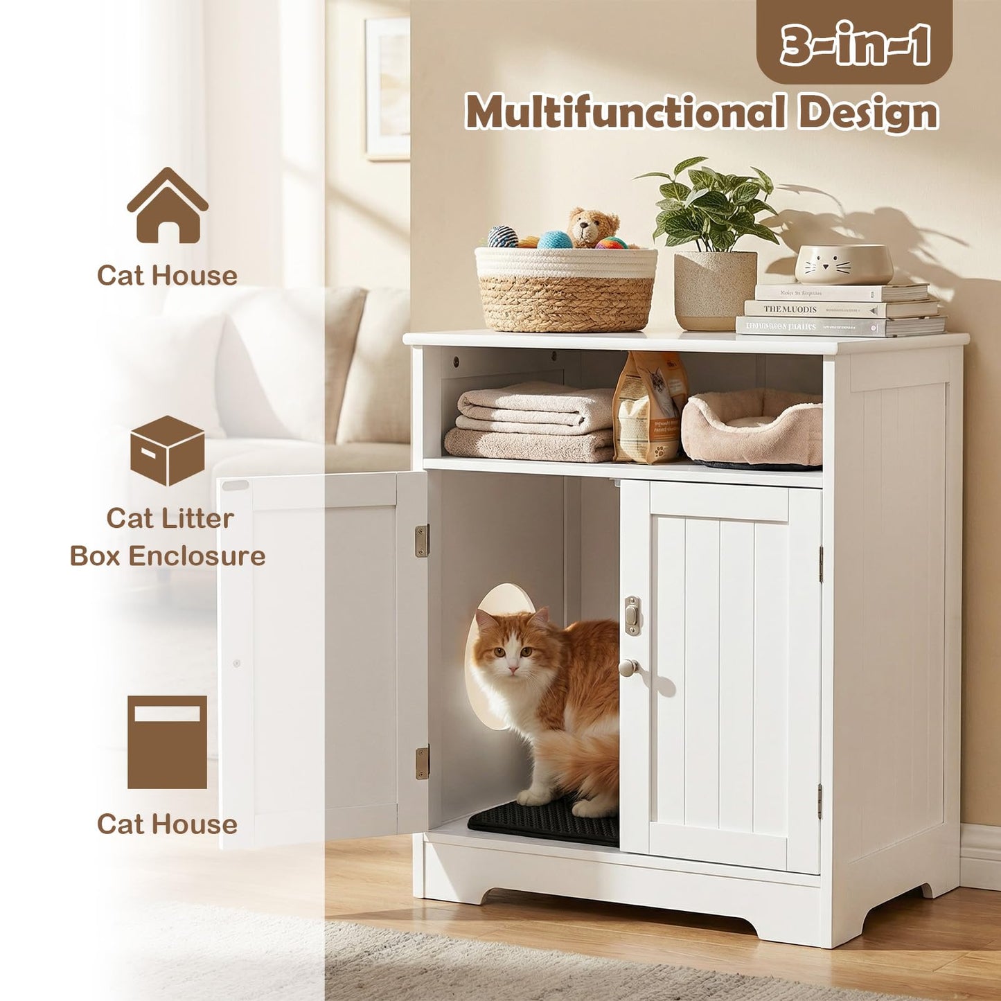 Tangkula Litter Box Enclosure Wooden Enclosed Cat Box Cabinet(23.5 Inch)