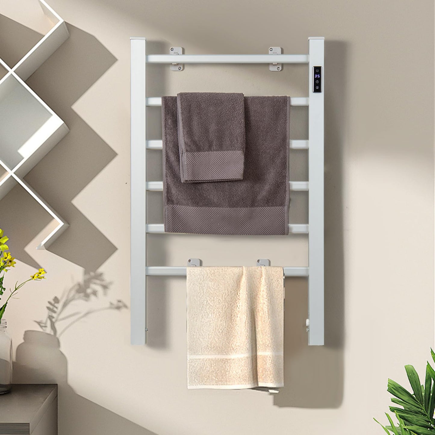 Tangkula Freestanding and Wall-mounted 6 Bars Towel Warmer with Timer and LED Display