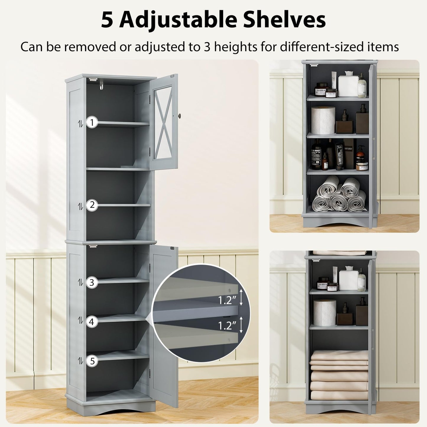 Tangkula 67" H Tall Bathroom Cabinet(15.5 x 12 x 67 Inch)