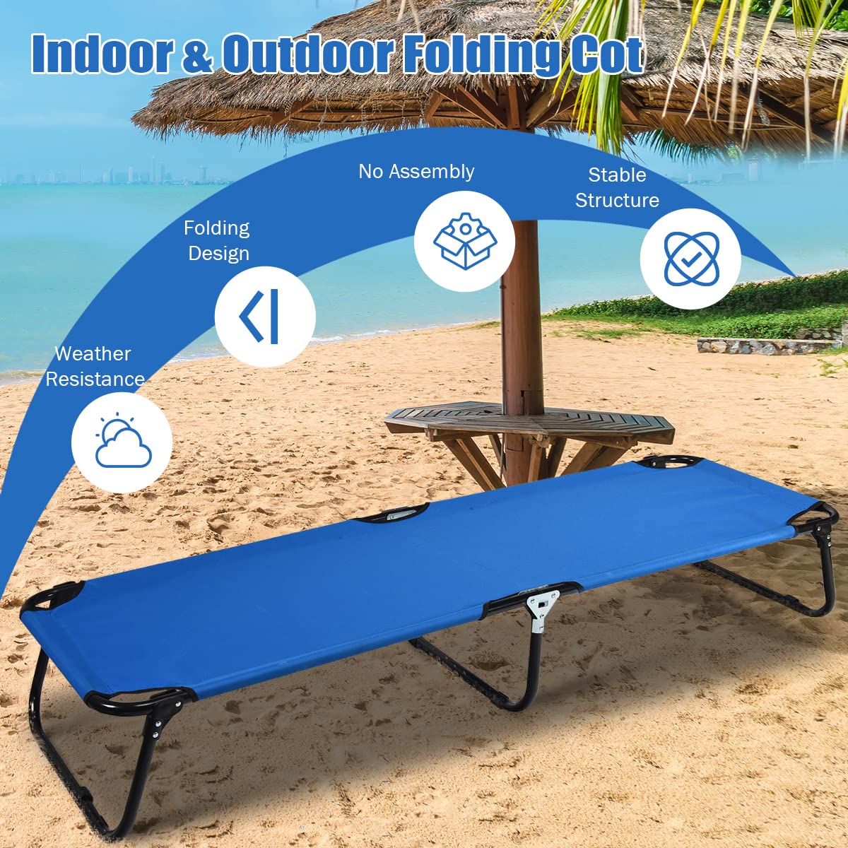 Folding Camping Cot, Portable Camping Bed with Steel Frame