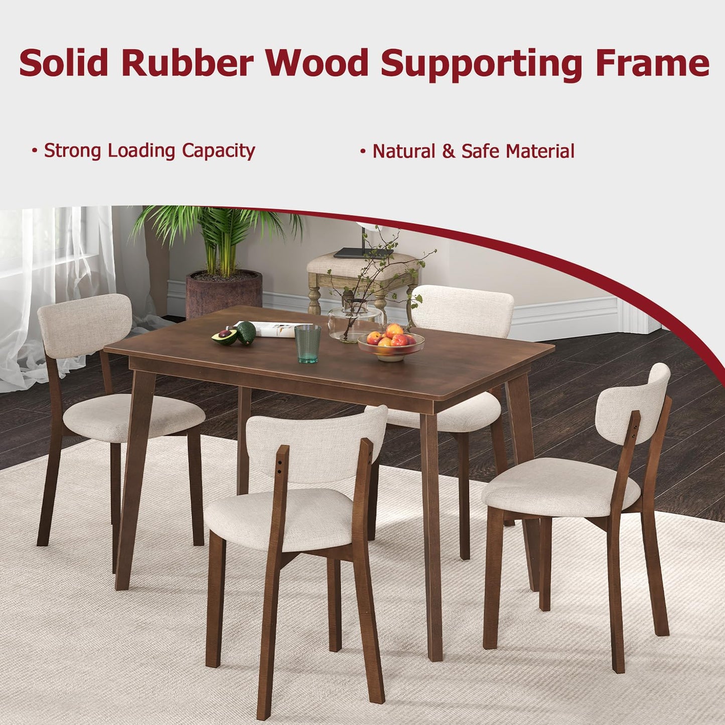Tangkula Dining Table Set for 4 Dinette Set with Table and 4 Padded Seat