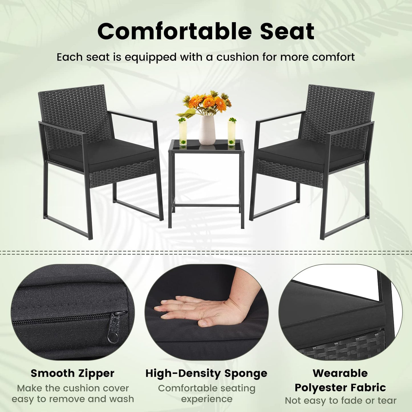 Tangkula 3 Piece Patio Furniture Set, Modern Heavy Duty All Weather Cushioned Wicker Chairs and Coffee Table Set