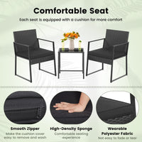 Tangkula 3 Piece Patio Furniture Set, Modern Heavy Duty All Weather Cushioned Wicker Chairs and Coffee Table Set