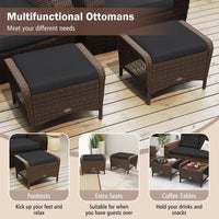 Tangkula 2 Pieces Patio Wicker Ottomans with Removable Cushions