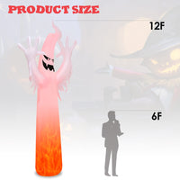 Tangkula 12 FT Halloween Inflatable Ghost W/ Rotating Flame LED Lights, Air Blower, Stake, Sandbag
