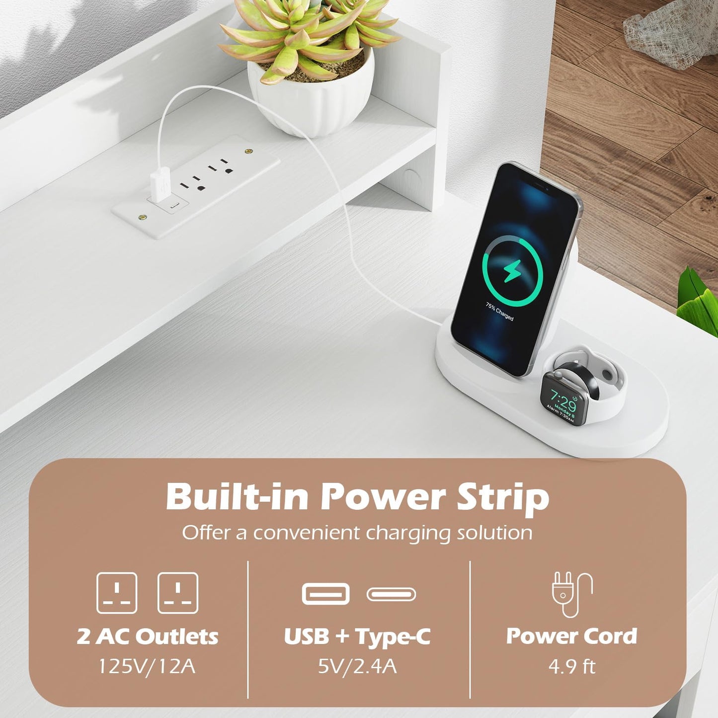 Tangkula Computer Desk with Power Outlets