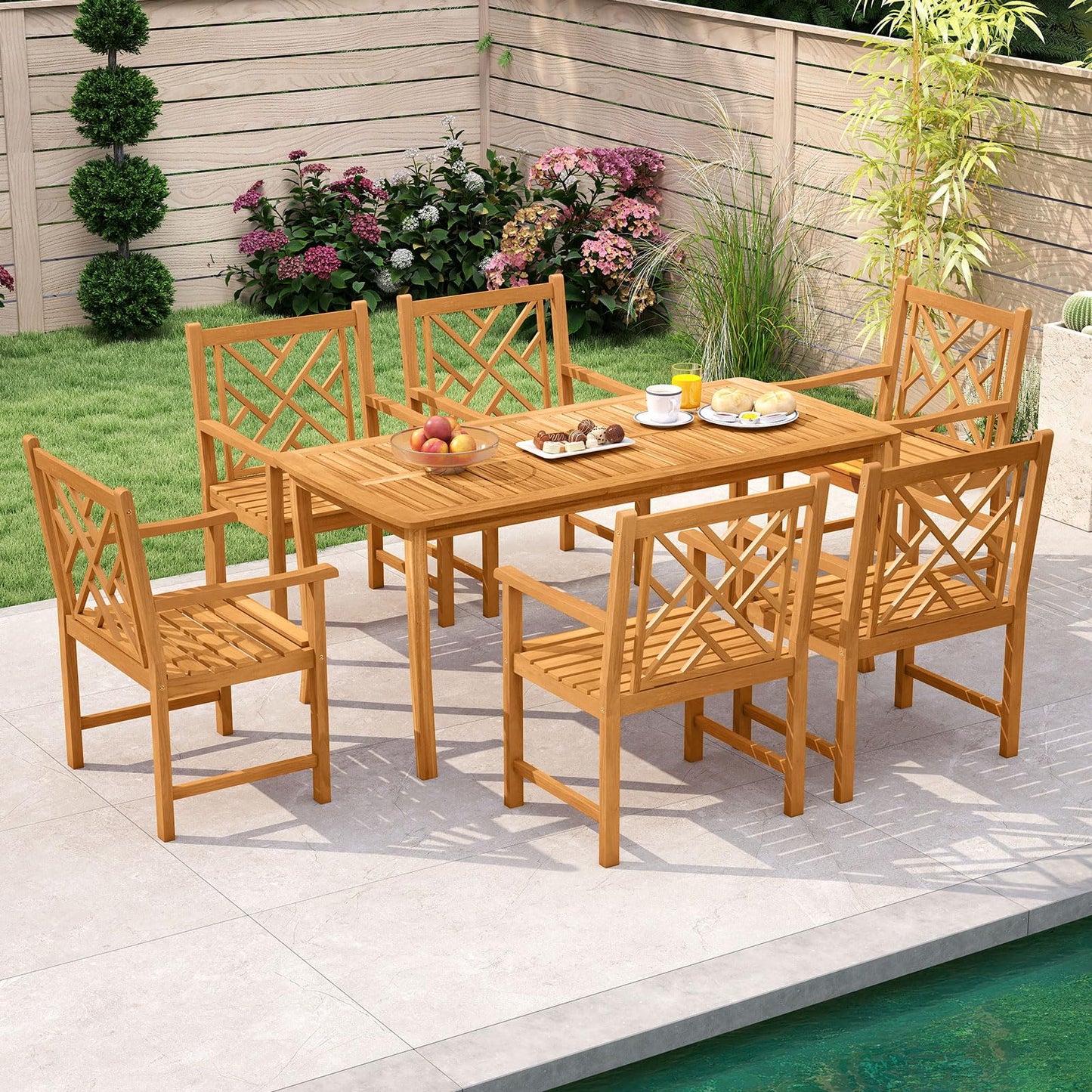 Tangkula Set of 2/4 Outdoor Dining Chairs Acacia Wood with Cross-Pattern Backrest