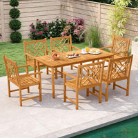 Tangkula Set of 2/4 Outdoor Dining Chairs Acacia Wood with Cross-Pattern Backrest
