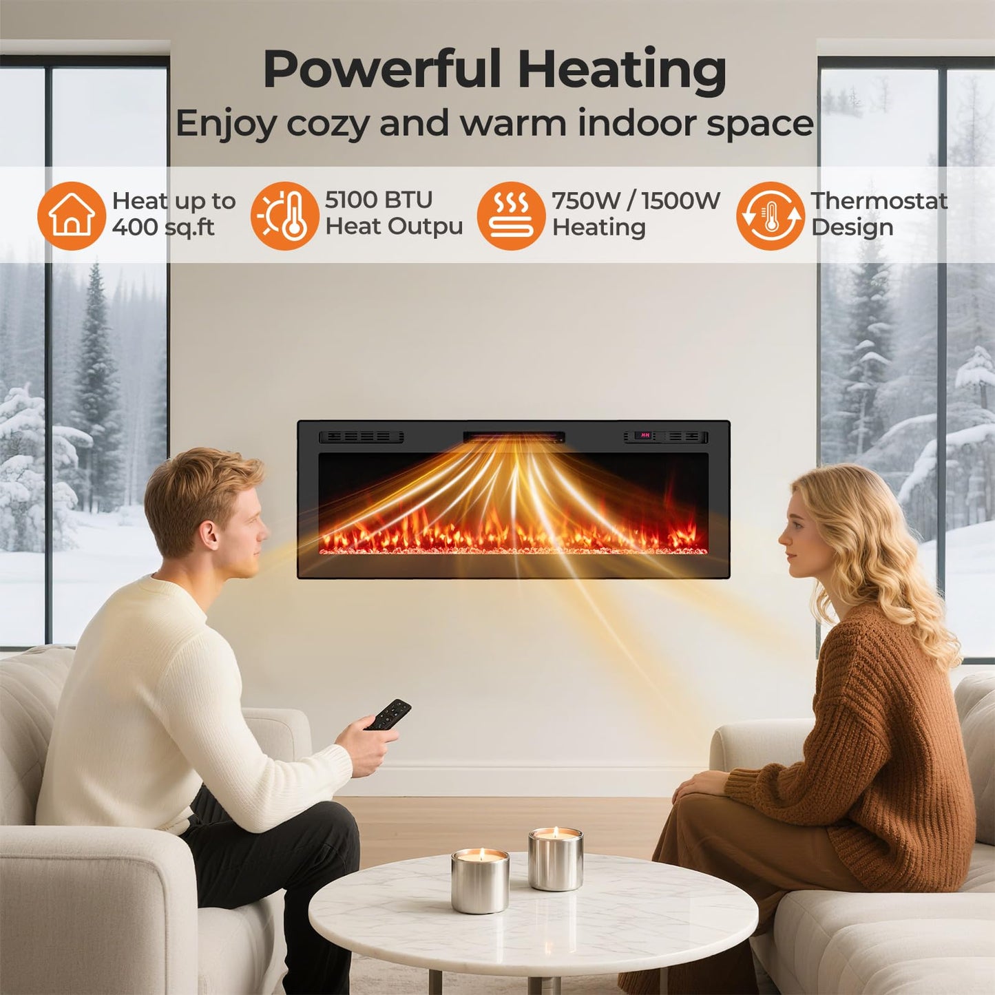 Tangkula 50” Wi-Fi Enabled Electric Fireplace