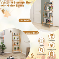 Tangkula 4 Tier Bamboo Ladder Bookshelf, Freestanding Plant Display Stand