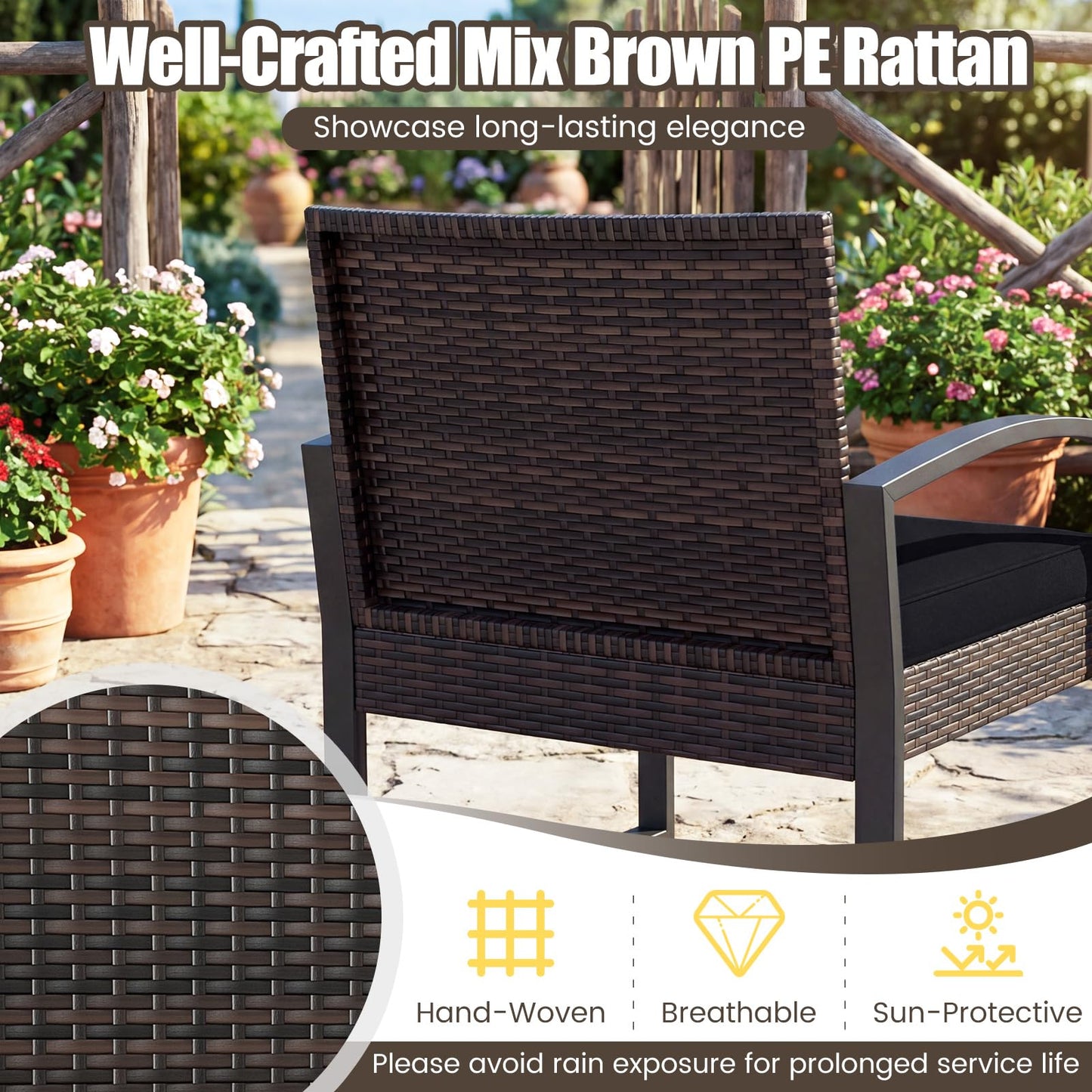 Tangkula 5 Pieces Wicker Patio Conversation Set for Porch