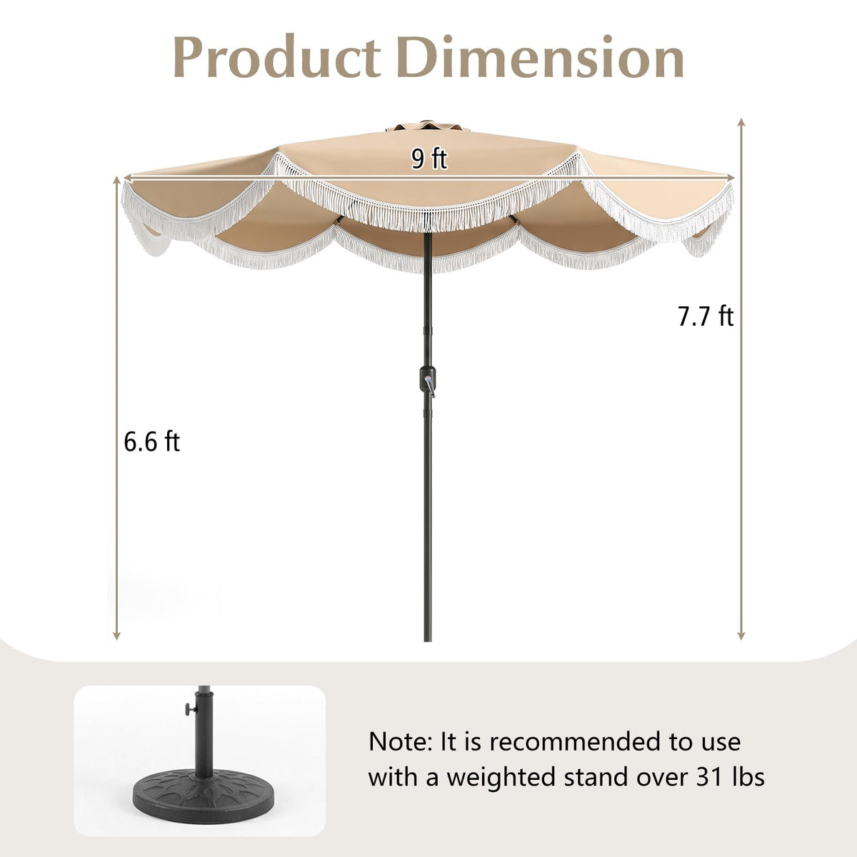 Tangkula 10 FT Patio Umbrella with Fringe
