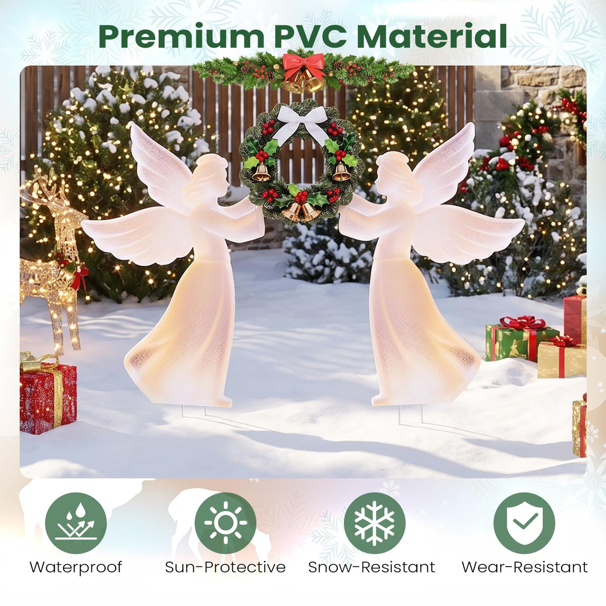Tangkula Outdoor Christmas Angel & Wreath Decorative Set