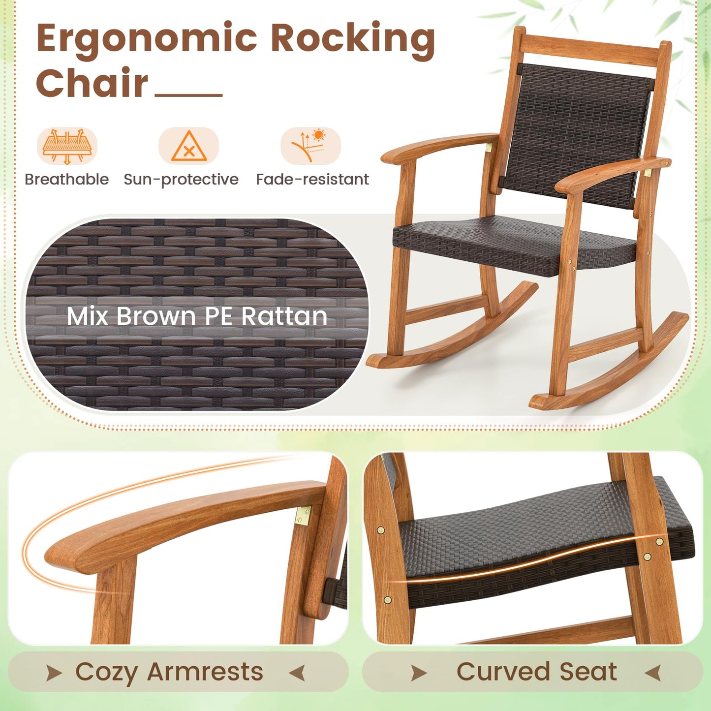 Tangkula 3 Pieces Patio Rocking Chair Set