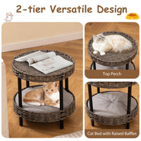 Niche de chat Tangkula à 2 étages en rotin avec coussin rembourré amovible
