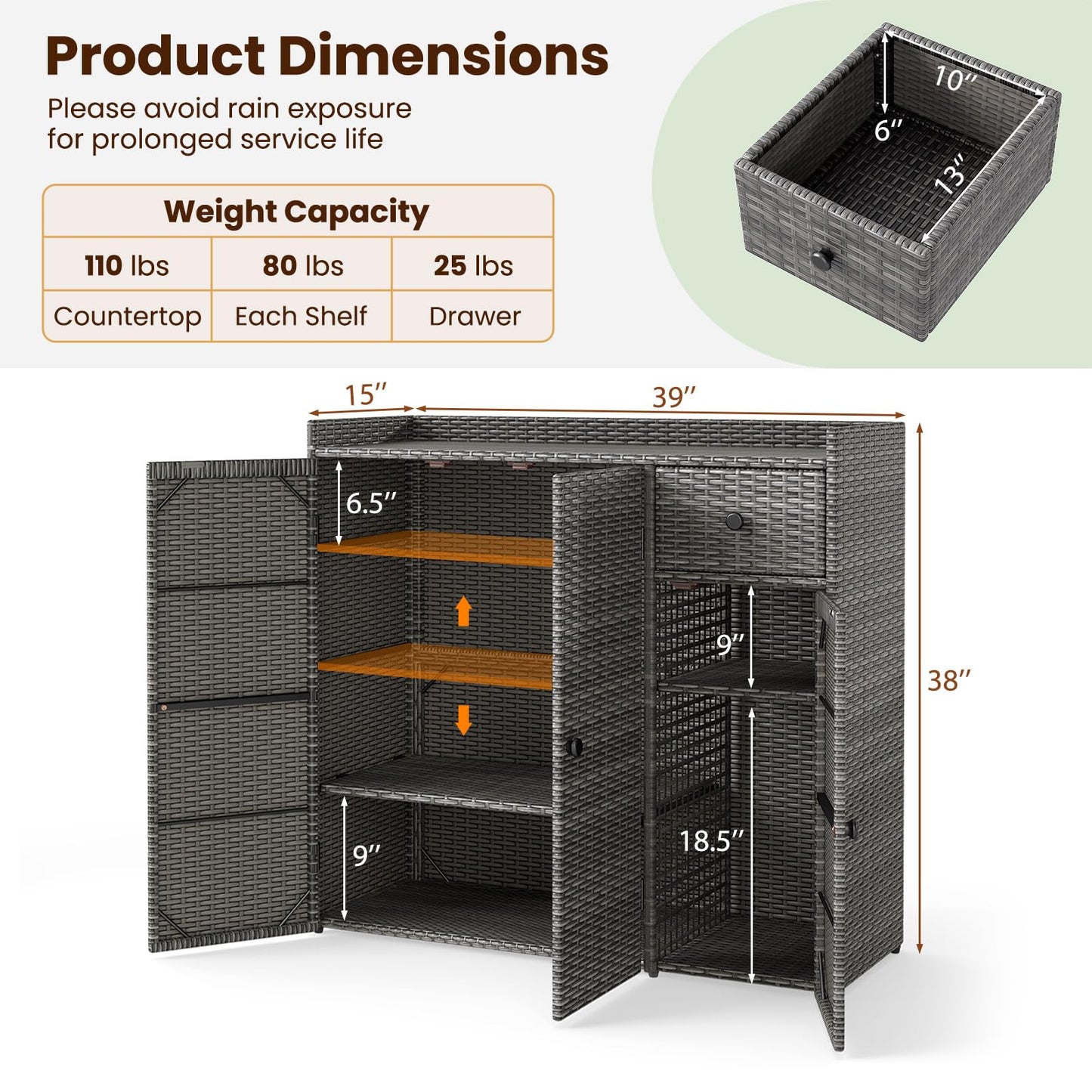 Tangkula Outdoor Cabinet with 2 Adjustable Shelves