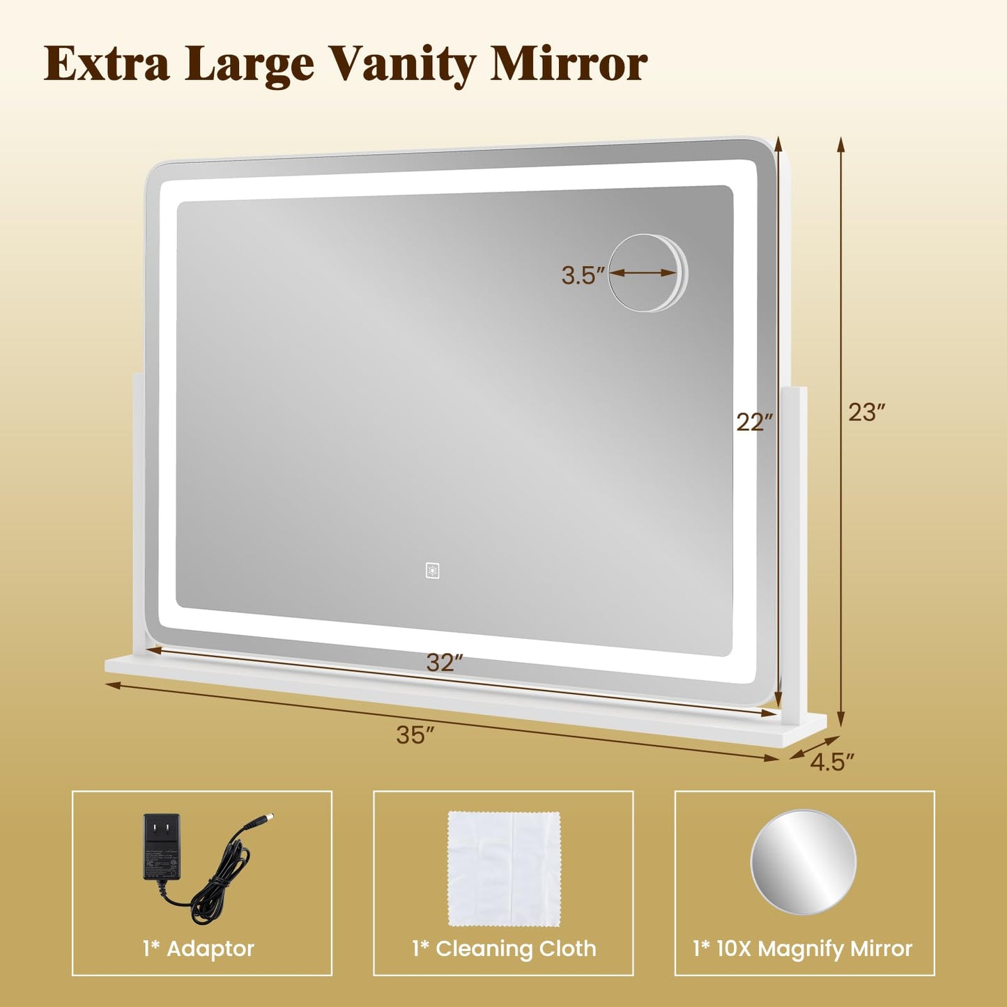 Tangkula Vanity Mirror with Lights 32" x 22" Large Makeup Mirror