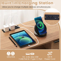 Tangkula 2-Door TV Stand with Charging Station for TVs up to 65”
