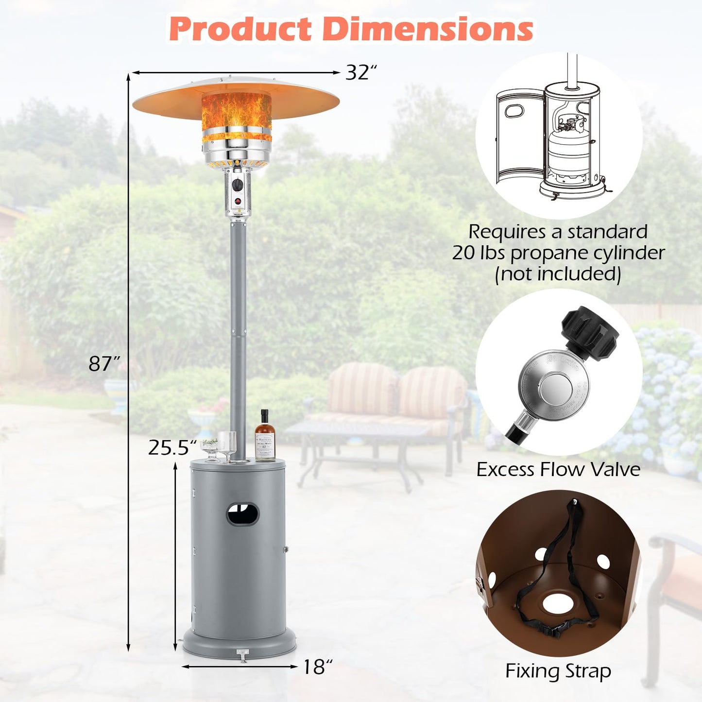 Tangkula 50,000 BTU Propane Outdoor Heater, Patio Heater with Strengthened Stainless Steel Burner