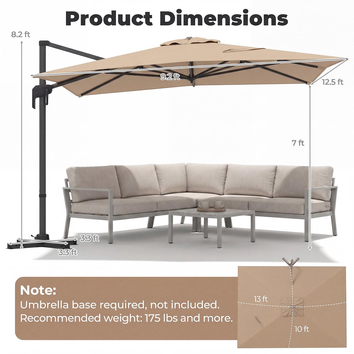 Tangkula Patio Umbrella Large Offset Cantilever Outdoor Umbrella(10x13 FT)