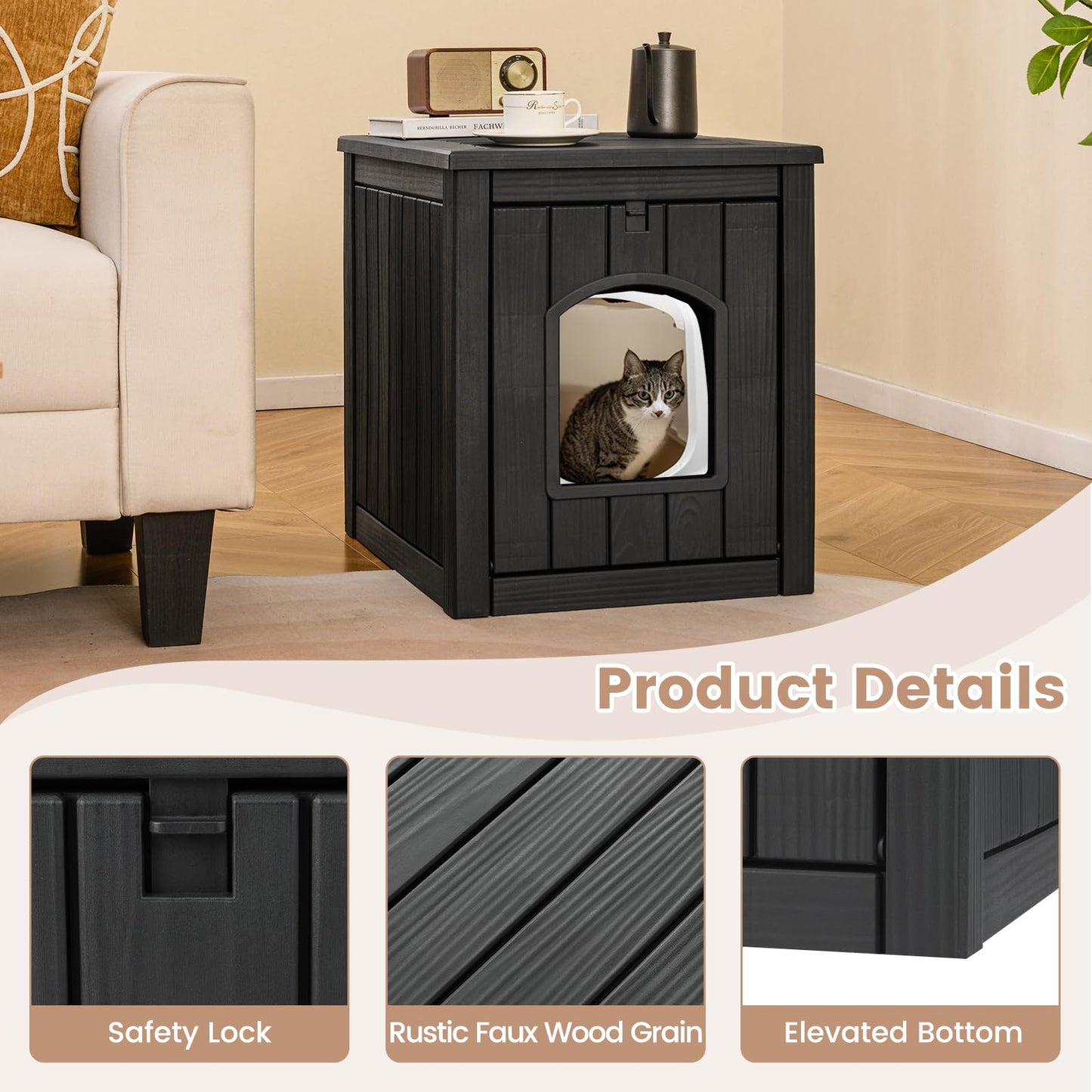 Tangkula Litter Box Enclosure with Flip Front Door & Raised Floor