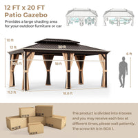 Tangkula 12x20 Ft Hardtop Double-Roof Patio Gazebo