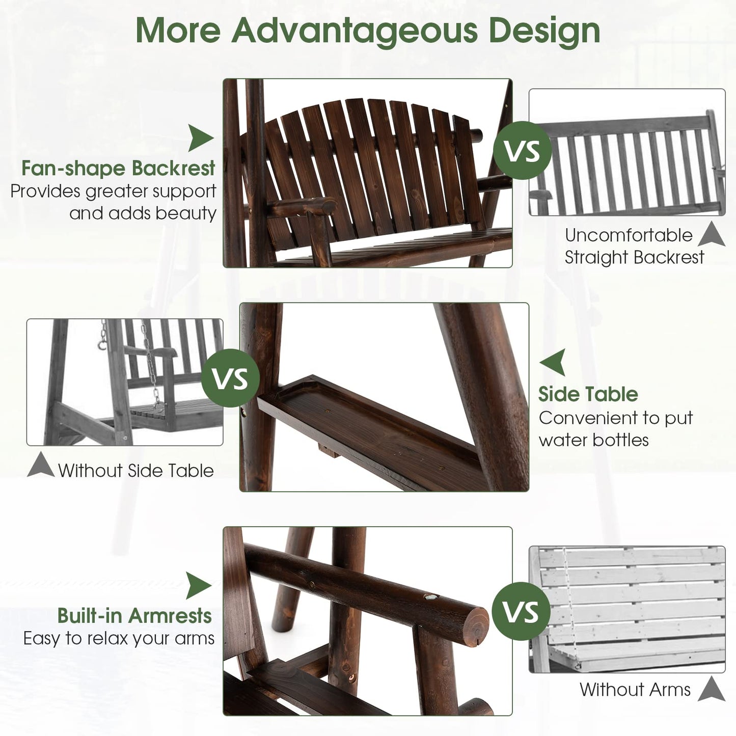 Tangkula Wooden Porch Swing 2 Person A-Frame