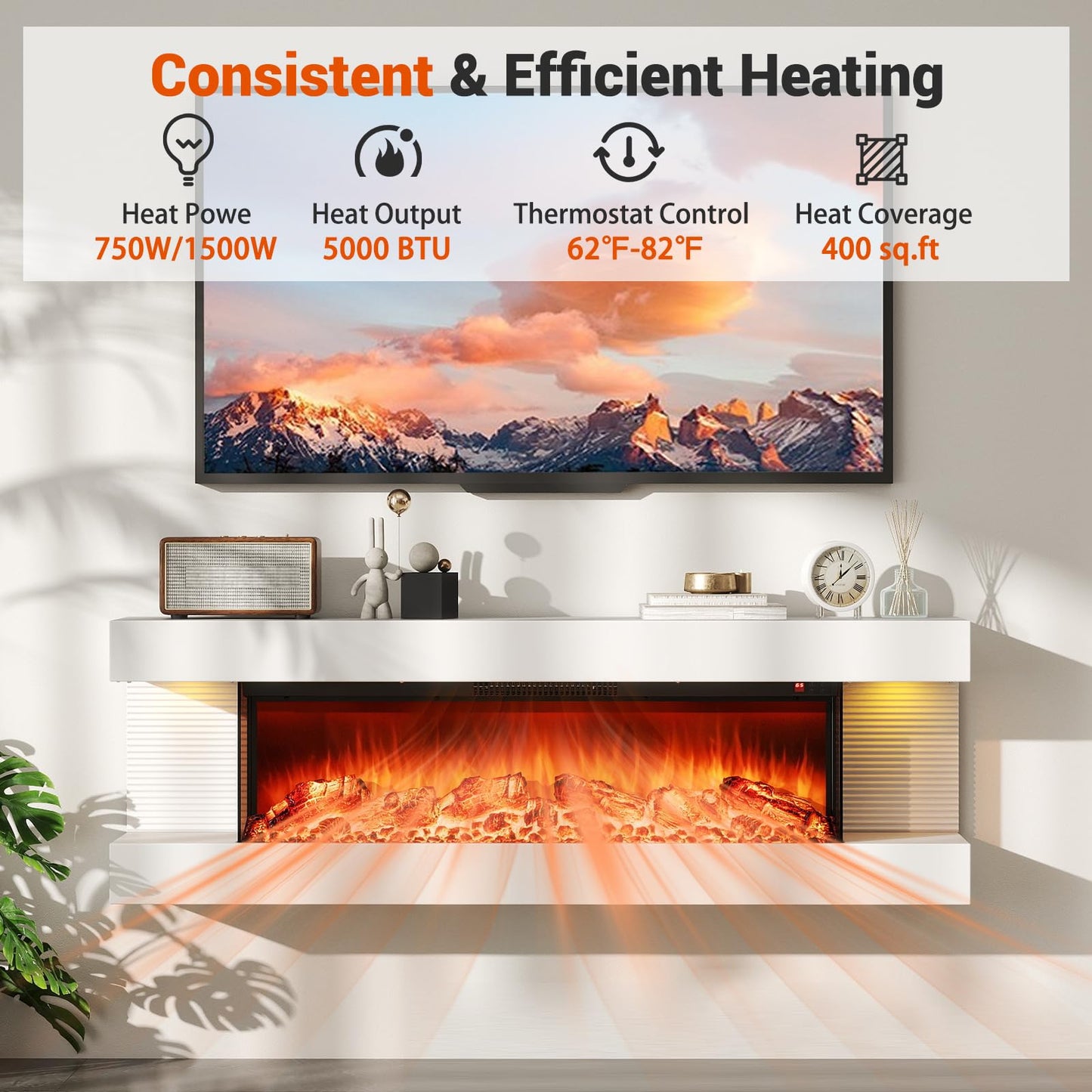 Tangkula 50" Fireplace Mantel with 36 Inches 3-Sided Fire Place