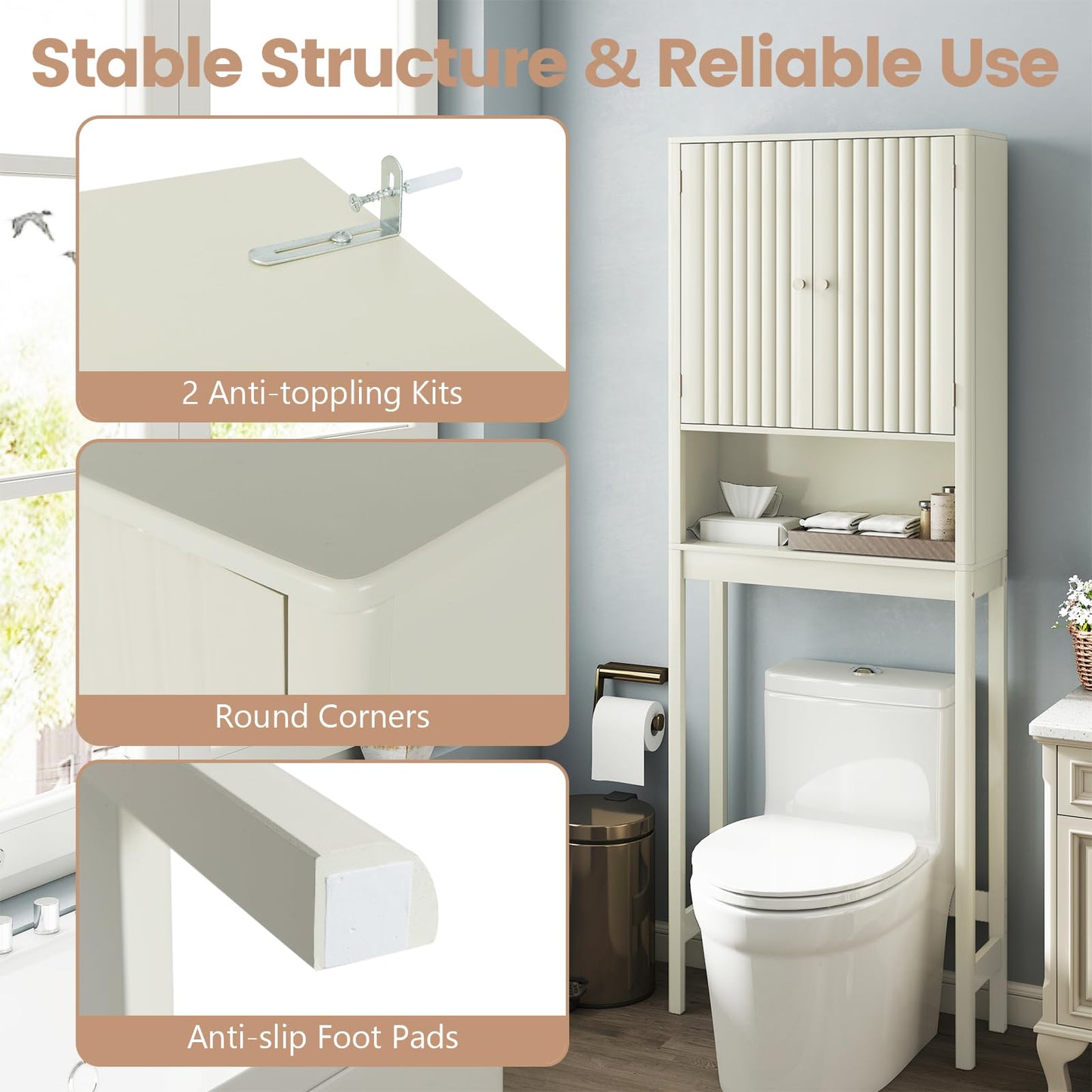 Tangkula Over The Toilet Storage Cabinet with Fluted Doors
