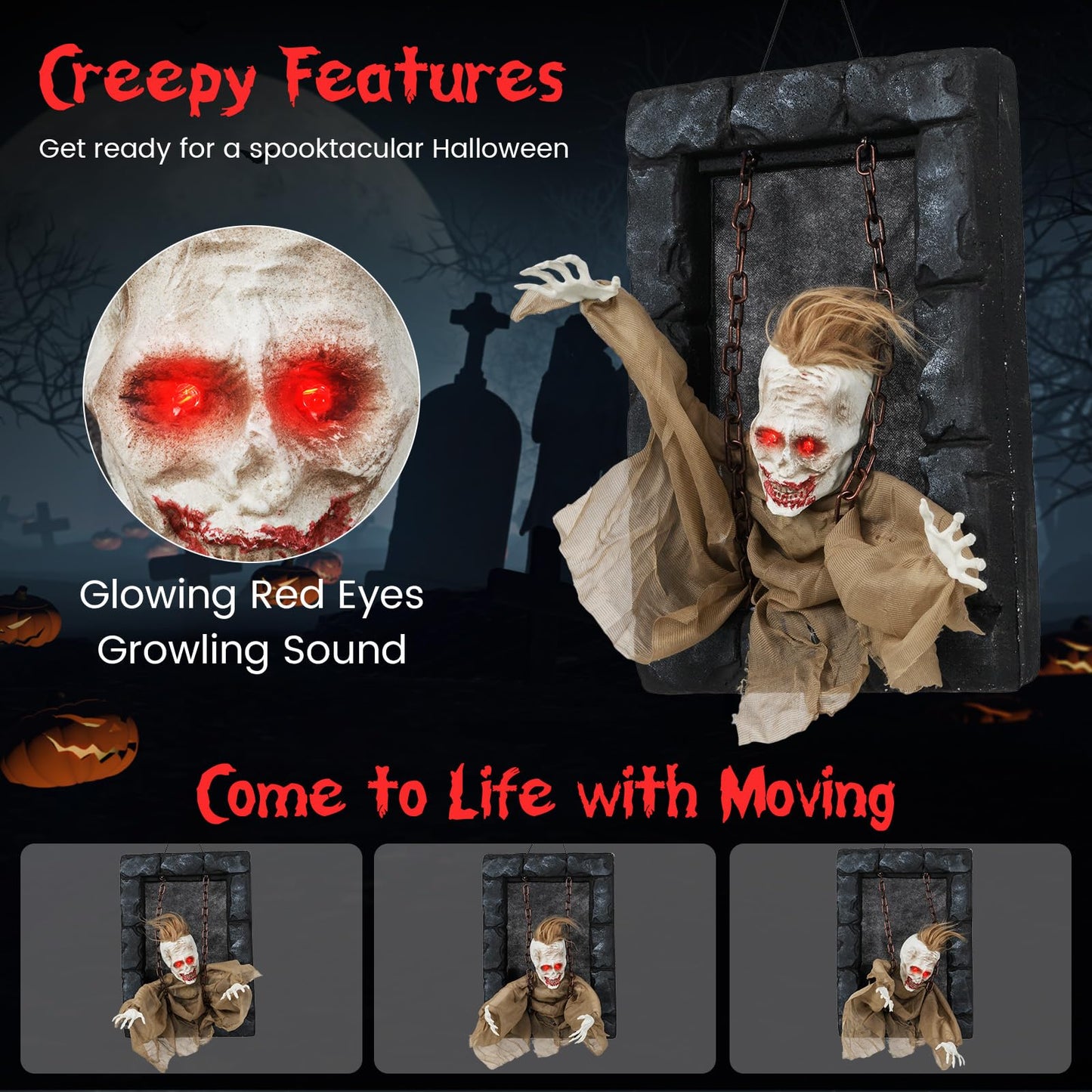Tangkula Halloween Hanging Animated Zombie Prisoner Decoration Sound-Activated