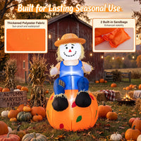 Tangkula 4 FT Fall Inflatable Decoration Scarecrow Sitting on Pumpkin