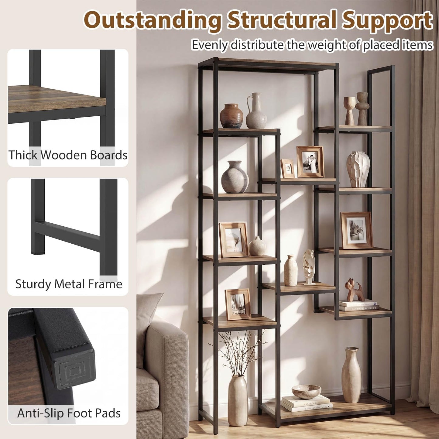 Tangkula 71” Tall Bookshelf with 12 Storage Shelves & Heavy-Duty Metal Frame