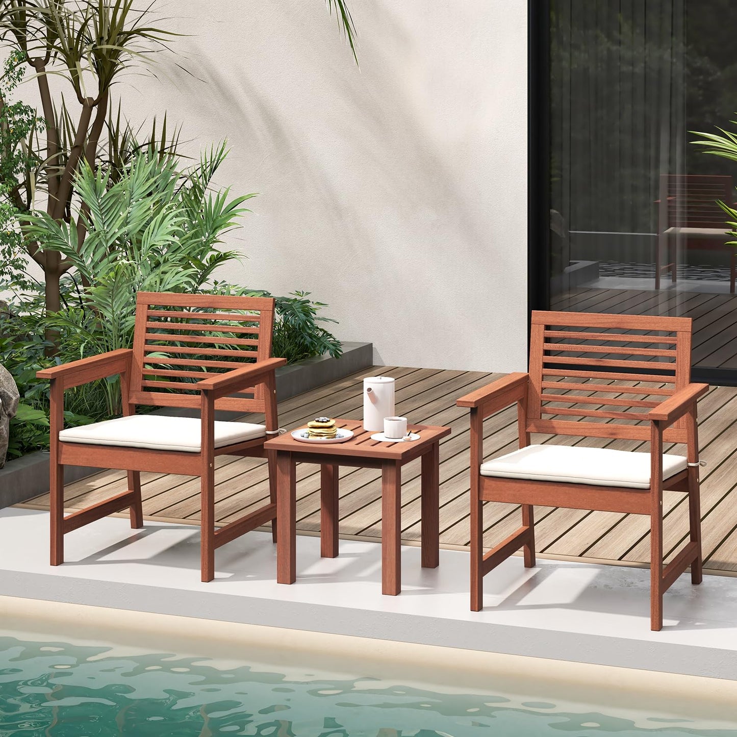 Tangkula 3-Piece Patio Furniture Set, Outdoor Bistro Set w/2 Seat Cushions, Coffee Table
