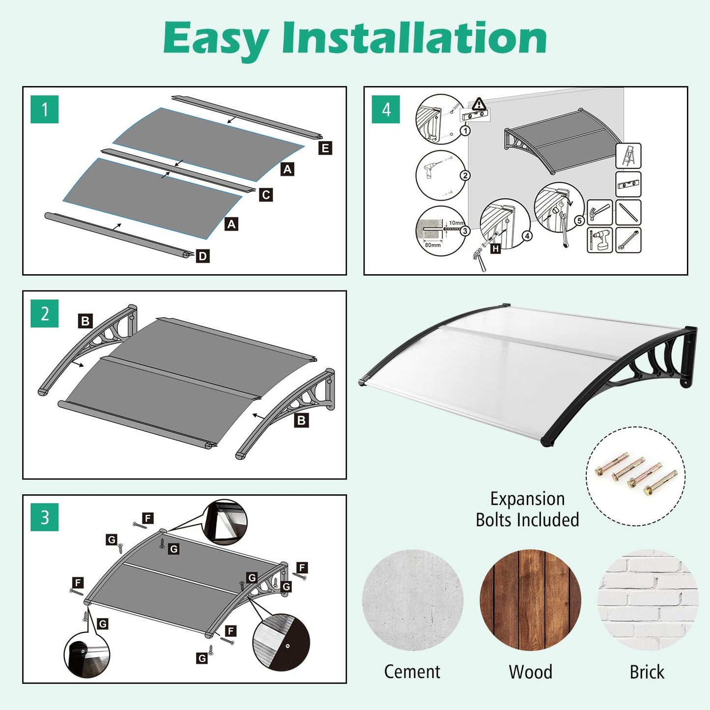 Tangkula 40" x 48" Window Awning, Modern Polycarbonate Overhead Door Awning