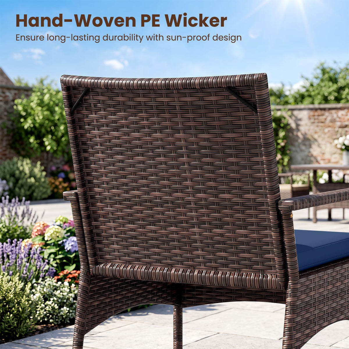 Tangkula 3-Piece Outdoor Wicker Rocking Bistro Set with 2-Tier Coffee Table
