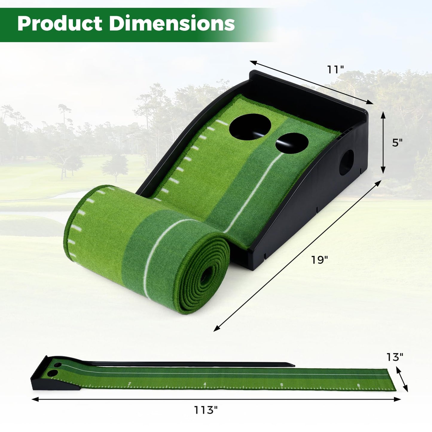 Tapis de Putting de Golf Intérieur Tangkula Putting Green 3 Balles d'Entraînement de Putting