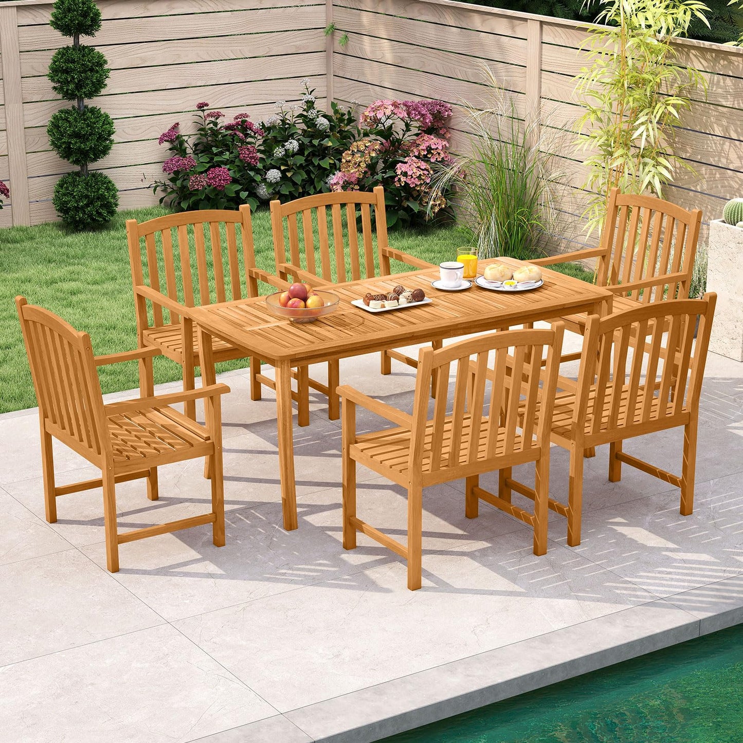 Fauteuils Tangkula en acacia à lattes pour terrasse avec dossier incliné, très résistants