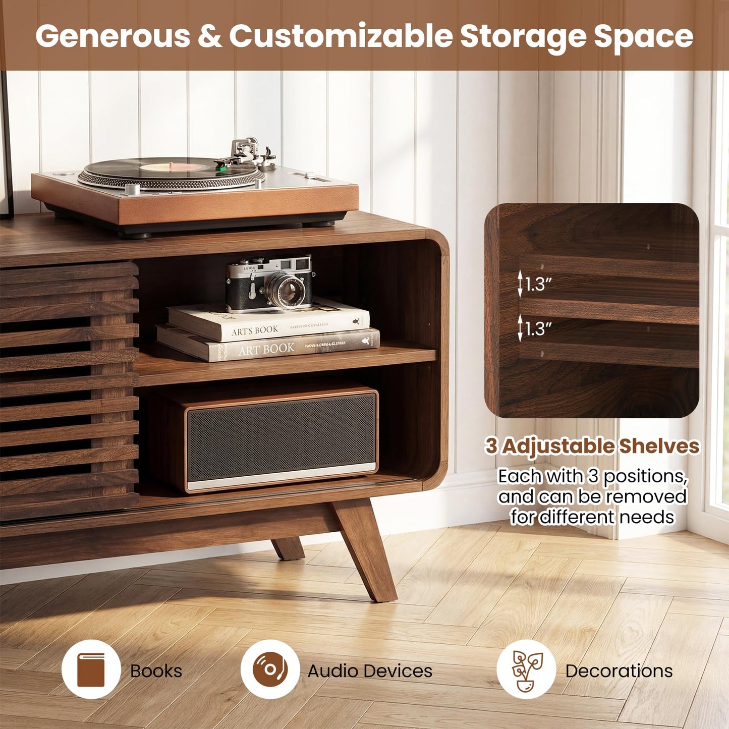 Tangkula Walnut TV Stand for 65” TVs for Living Room
