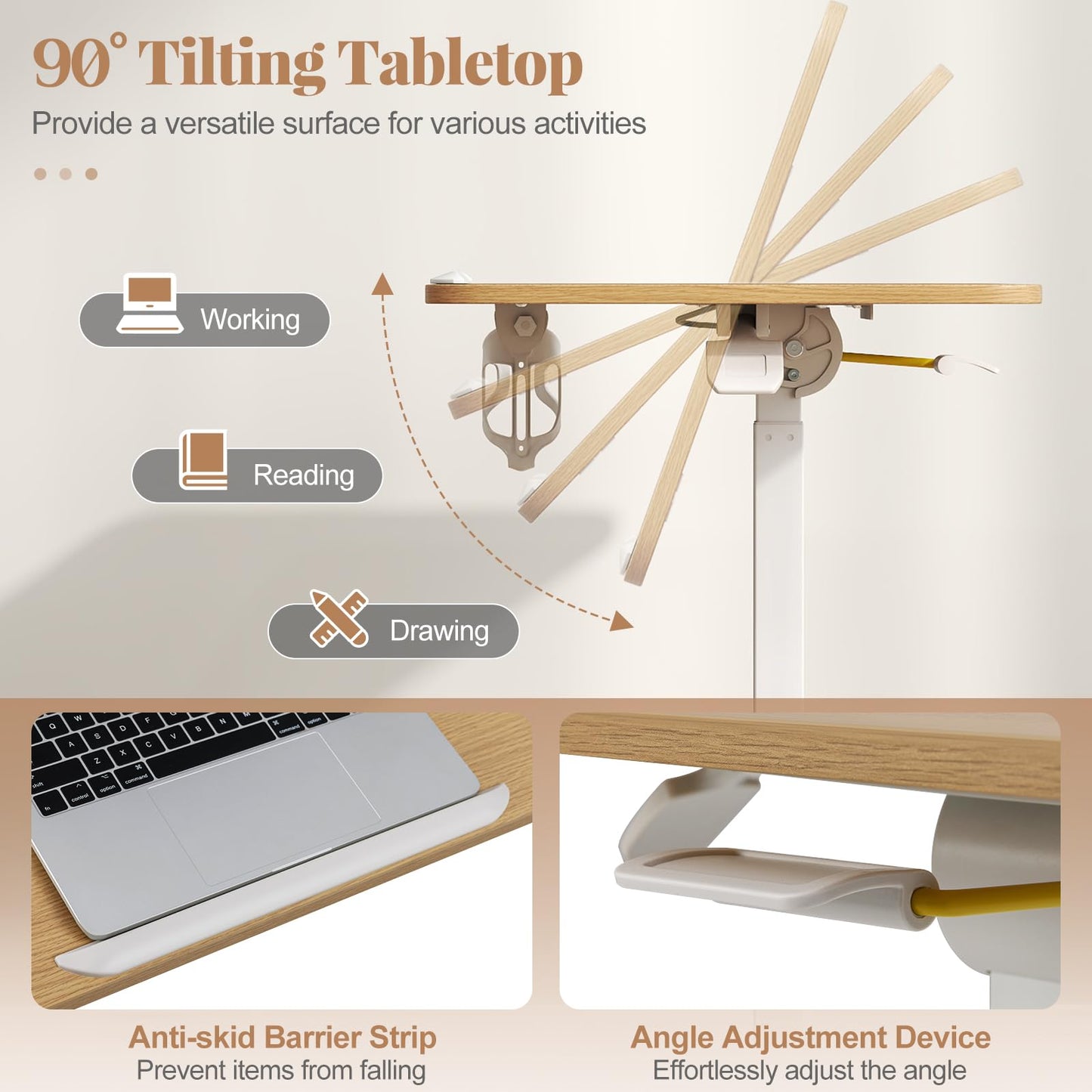 Tangkula Chariot de bureau mobile pliable avec plateau inclinable à 90°
