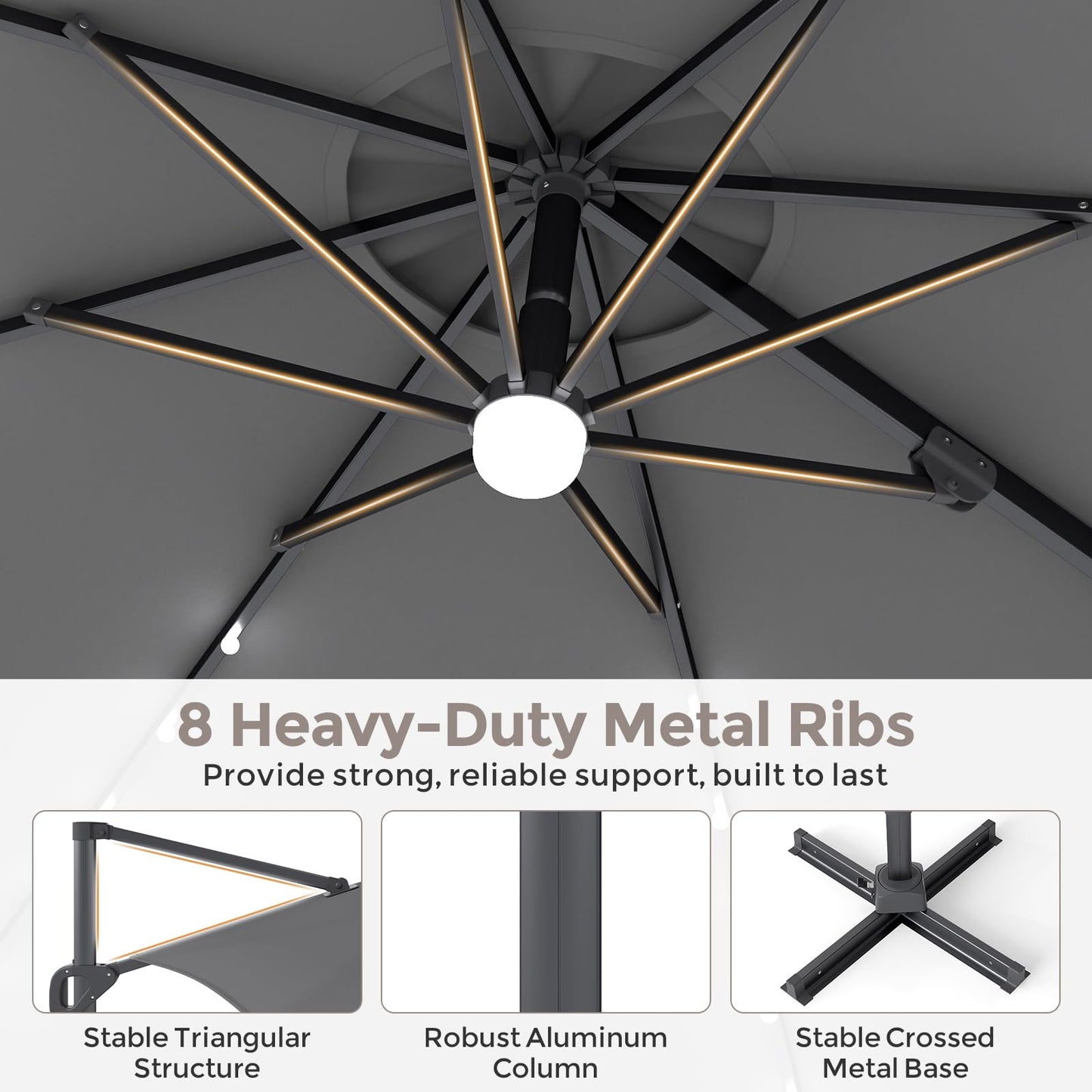 Tangkula 10ft Patio Umbrella | Offset Cantilever Square Outdoor Umbrella with 35 LED Lights