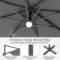 Tangkula 10ft Patio Umbrella | Offset Cantilever Square Outdoor Umbrella with 35 LED Lights