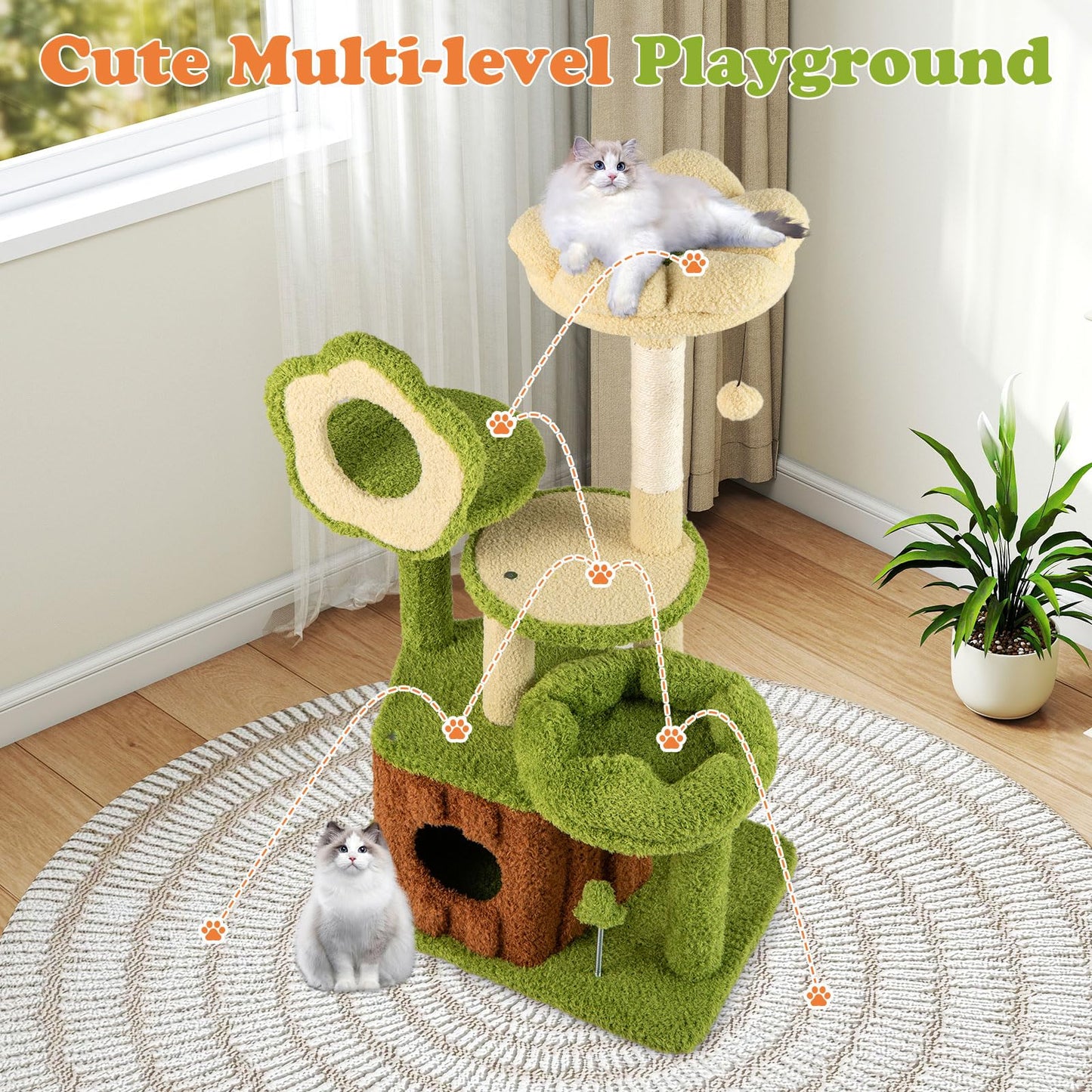 Tangkula 40 Inch Multi-Level Aesthetic Cat Tower with Sisal Scratching Posts